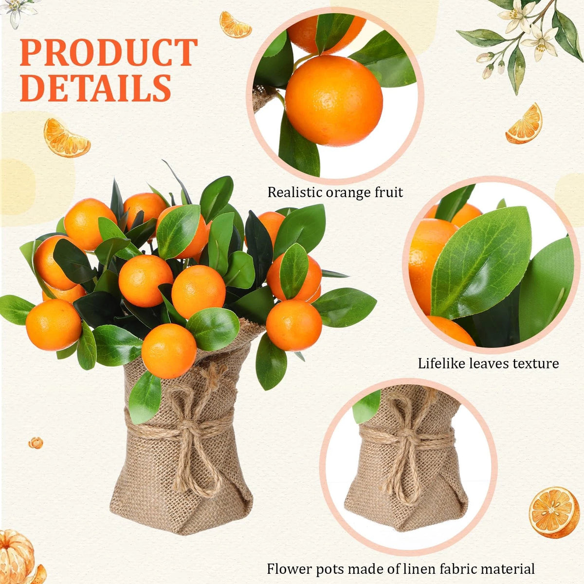 2X Artificial Orange Potted Plants 9.45 Inch Realistic Fruit Pot