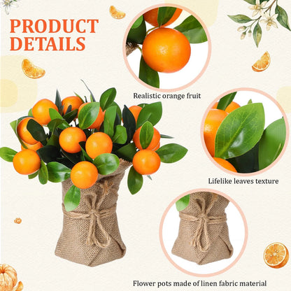 2X Artificial Orange Potted Plants 9.45 Inch Realistic Fruit Pot