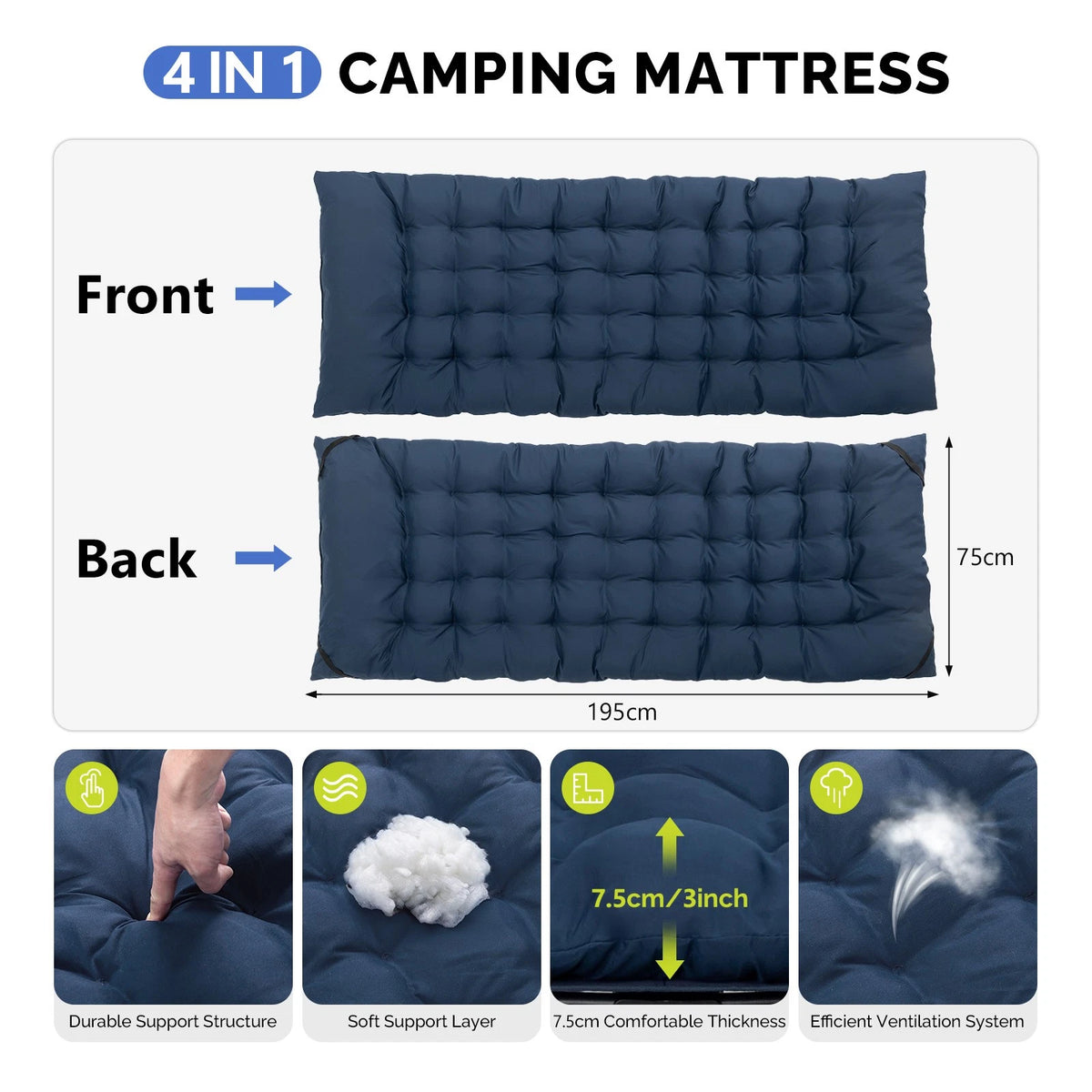 Folding Camping Cot Bed with Pad and Carrying Bag for Outdoor Use