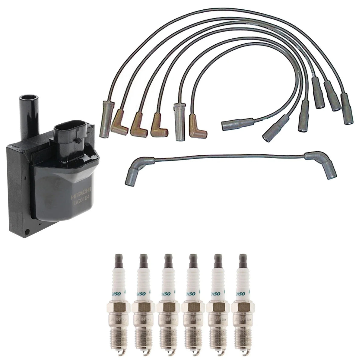 Hitachi Ignition Coil & Denso 6 Iridium Spark Plugs Wire Set for Safari V6