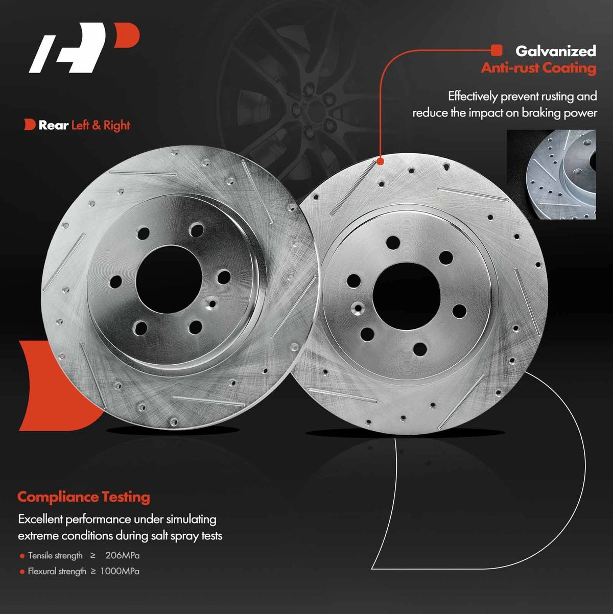 Set of 2 Rear Drilled Brake Rotors for Chevrolet Uplander (2006–2009)