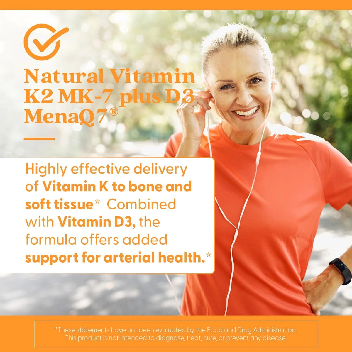 Natural Vitamin K2 MK-7 Plus D3 for Health Supplement (60 Count)