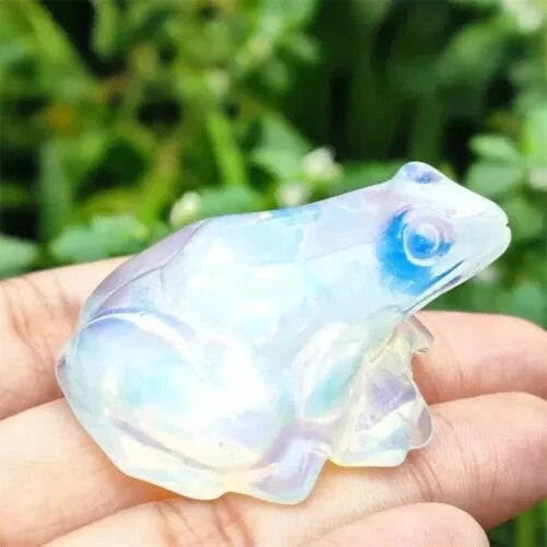 Natural Opal Quartz Crystal Lucky Frog Carved Gemstone Statue Decor