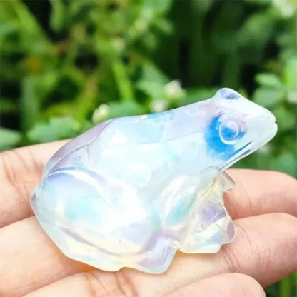 Natural Opal Quartz Crystal Lucky Frog Carved Gemstone Statue Decor