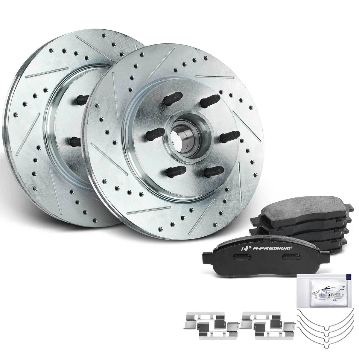 Set of 2 Front Drilled Brake Rotors & Ceramic Pads for Ford F-150 (2004–2023) P-1083, S-54107