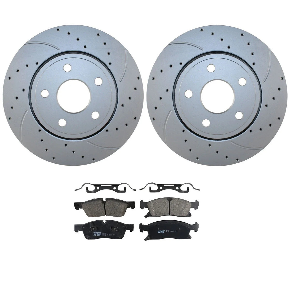 Front Brake Kit Set of 4 Drilled Rotors & TRW Pro Ceramic Pads for Dodge Jeep
