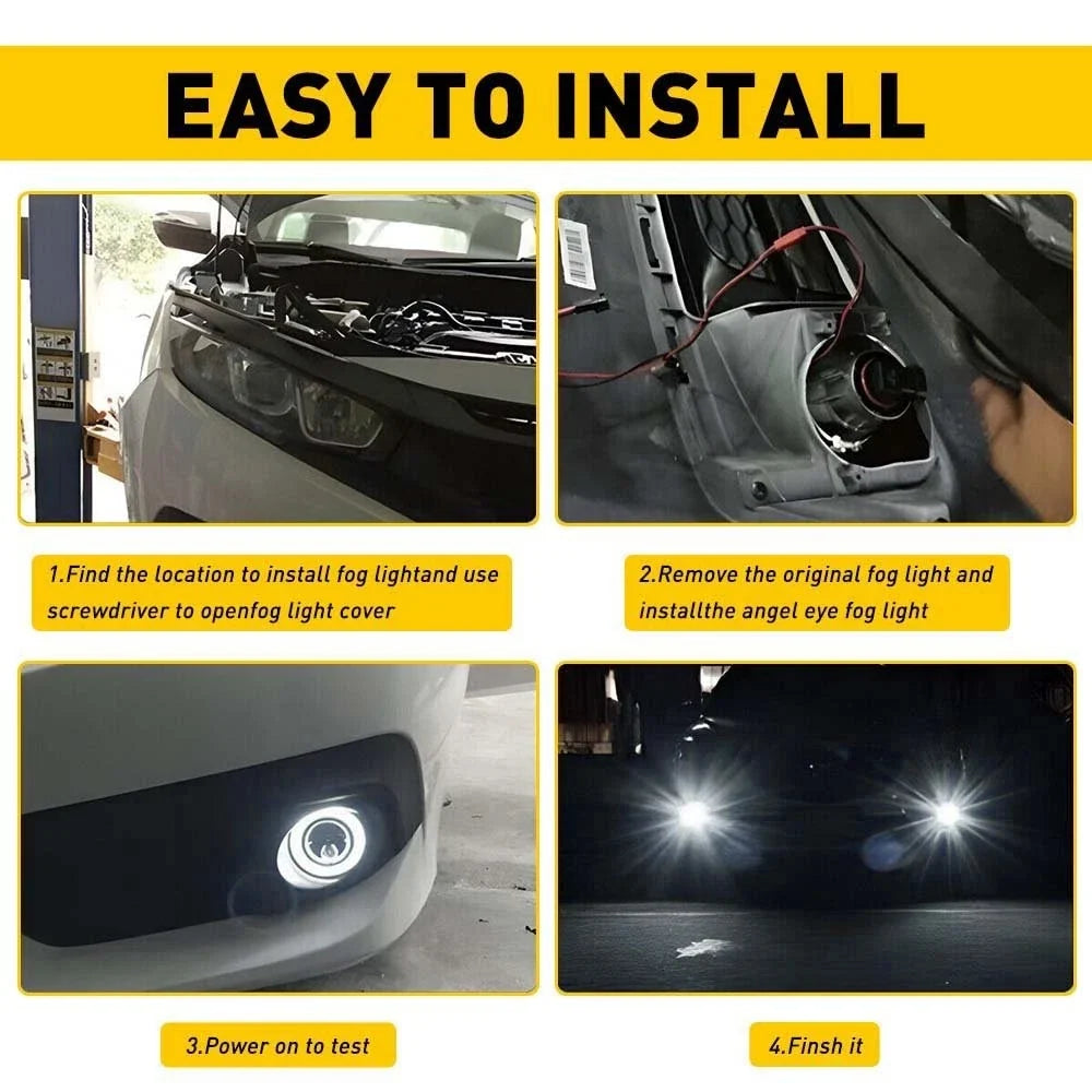 2X 3" COB LED Fog Light Projector Angel Eye Halo Ring for EXV