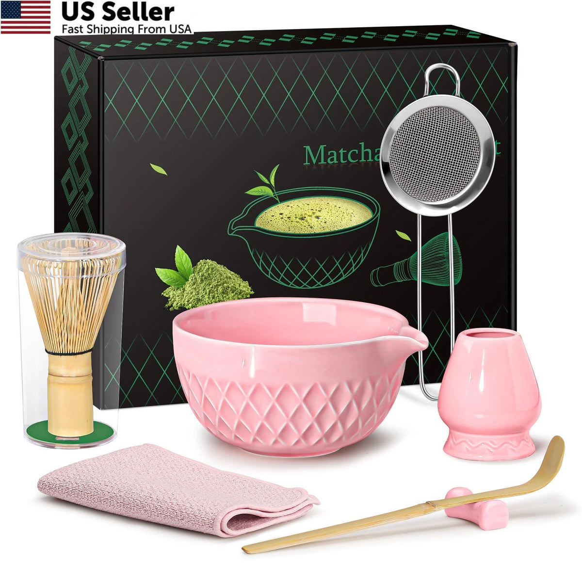 7-Piece Matcha Whisk Set for Doasuwish (One Size) - Cherry Blossom Pink