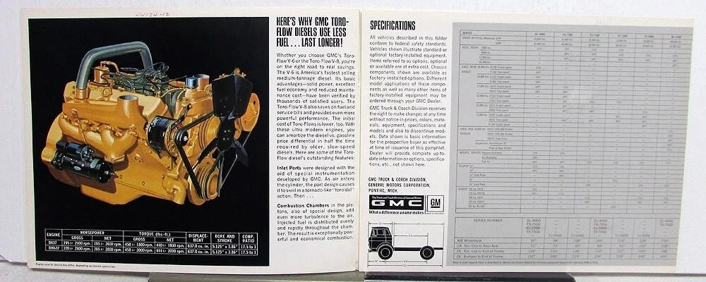 Sales Brochure for 1968 GMC Trucks Diesel Powered Steel Tilt Models