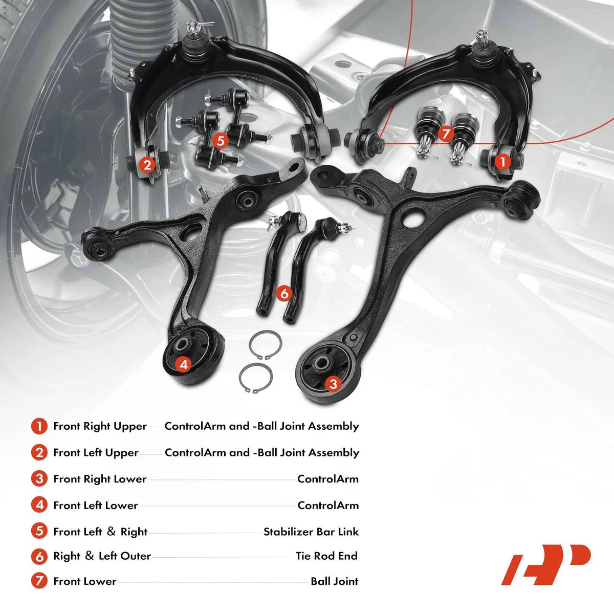 Set of 10 Front Control Arm Sway Bar Link Tie Rod for Honda Accord Acura TSX (2003–2008)