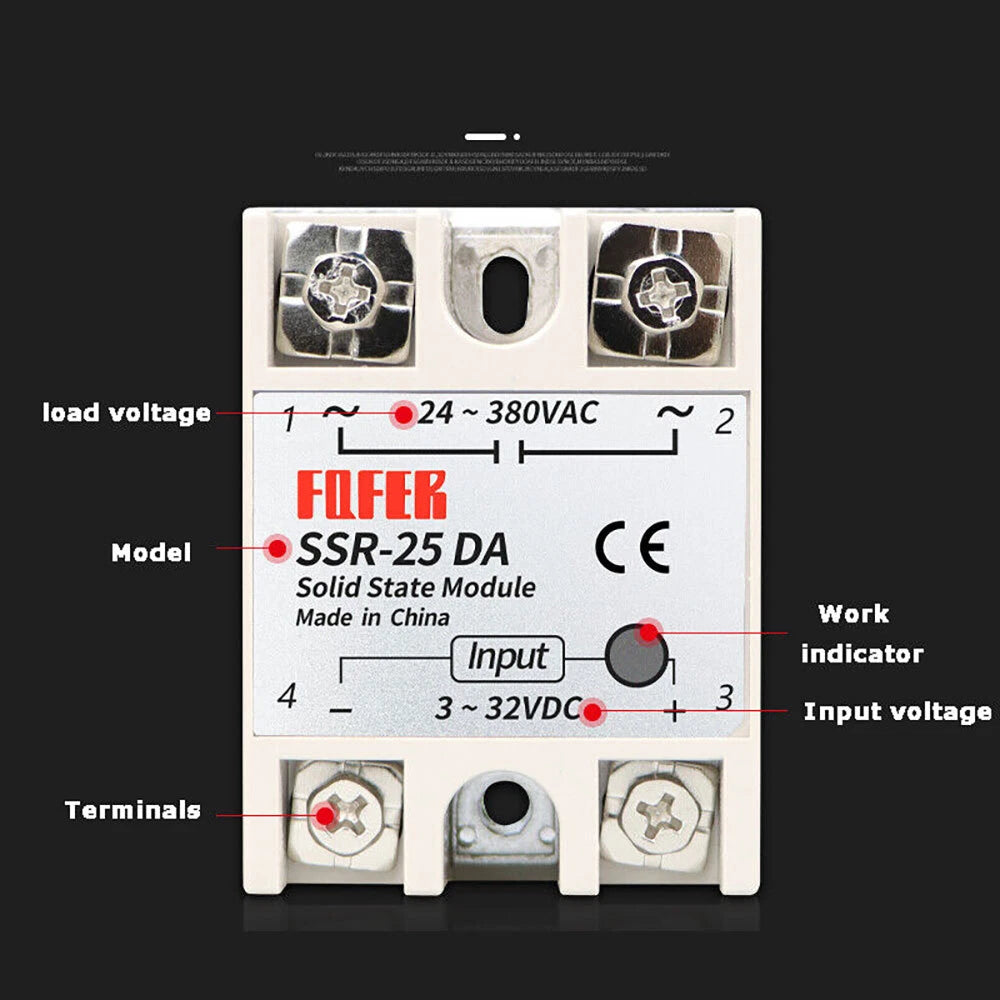 2X SSR-25DA Solid State Relay Module 25A DC 3V-32V to AC 24V-380V