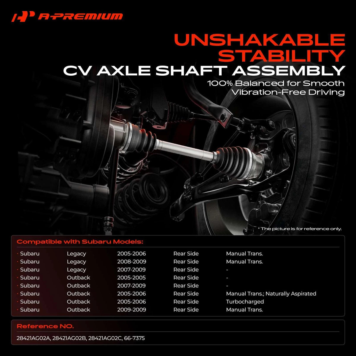 A-Premium 2X Rear CV Axle Assembly for Subaru Legacy Outback (2005–2009) 28421AG02A, 28421AG02B, 28421AG02C, 66-7375
