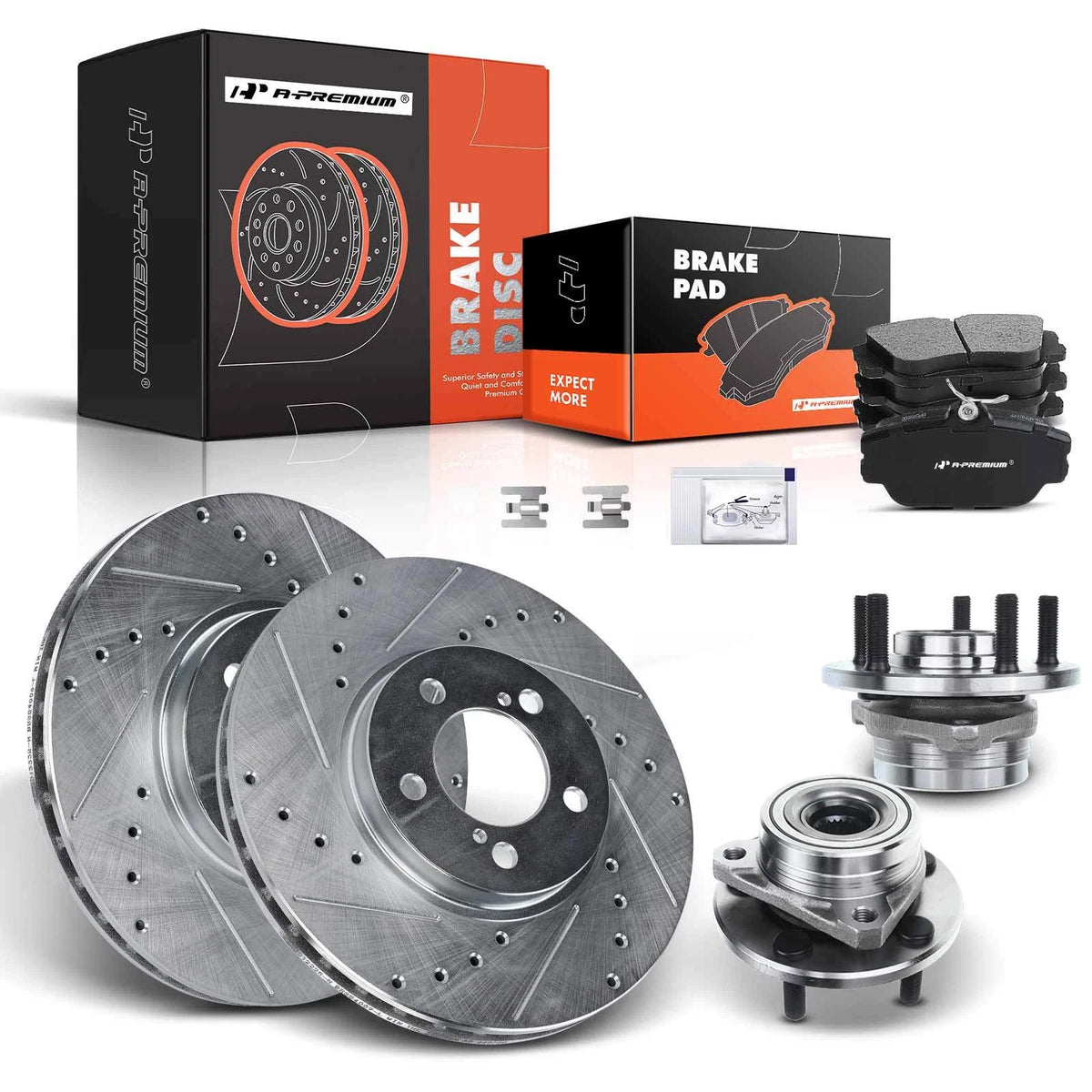 Set of 2 Front Drilled Brake Rotors & Pads for Ford Taurus Mercury (66749R, 66749FZN, AR8149, AR8149EVC)