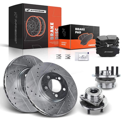 Set of 2 Front Drilled Brake Rotors & Pads for Ford Taurus Mercury (66749R, 66749FZN, AR8149, AR8149EVC)
