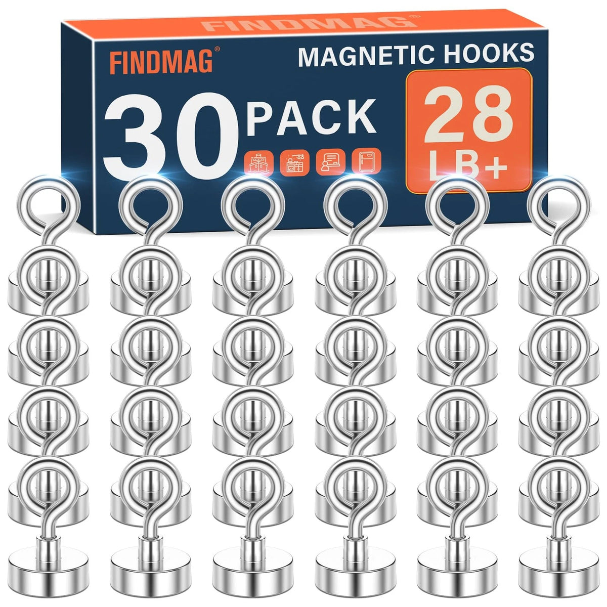 Set of 4 Heavy Duty Magnetic Hooks N52 Grade 28lb Load for Cruise Locker