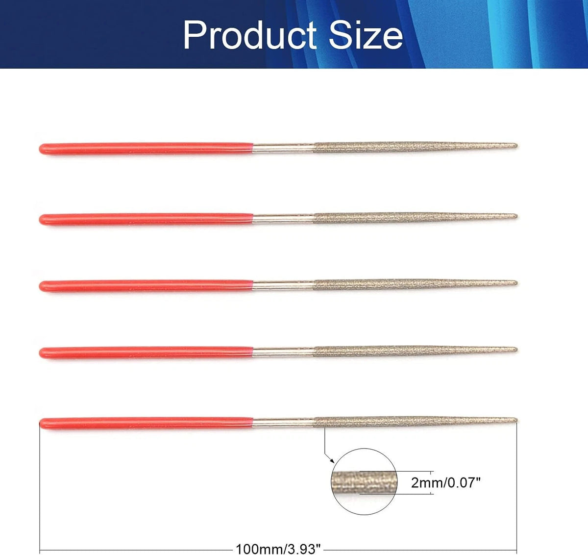 Set of 10 Mini Diamond Needle Files 2mm x 100mm