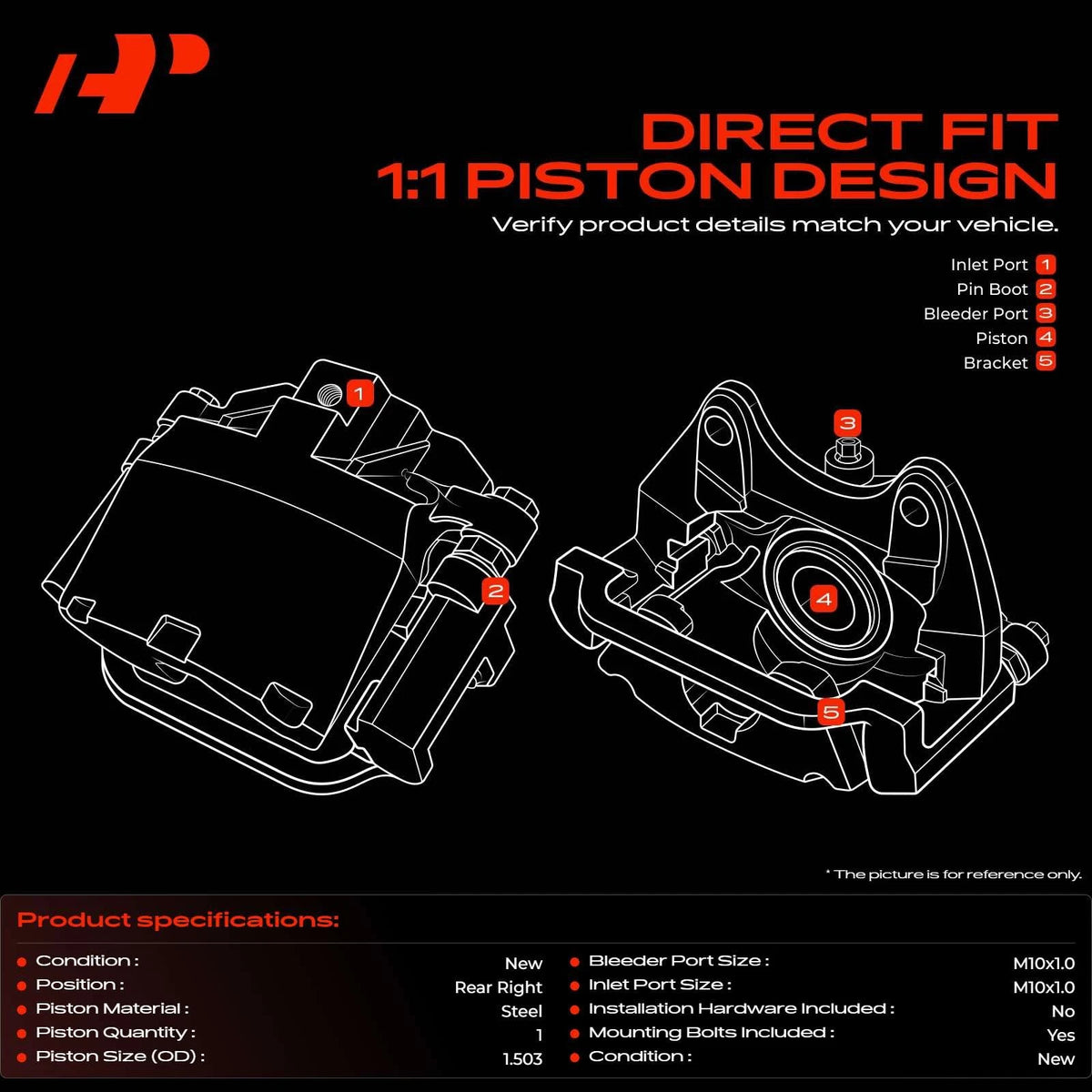A-Premium Rear RH Brake Caliper w/ Bracket for Mazda 6 (2016–2021) GMY02661X, 19-B7434