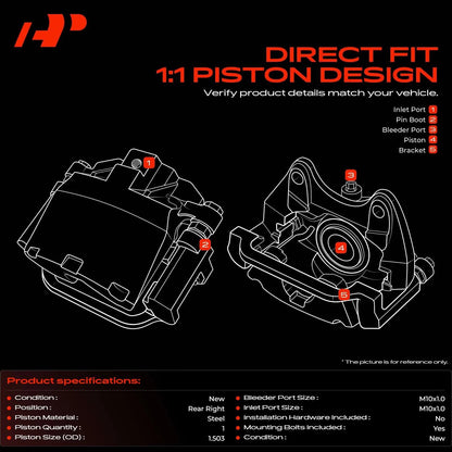 A-Premium Rear RH Brake Caliper w/ Bracket for Mazda 6 (2016–2021) GMY02661X, 19-B7434
