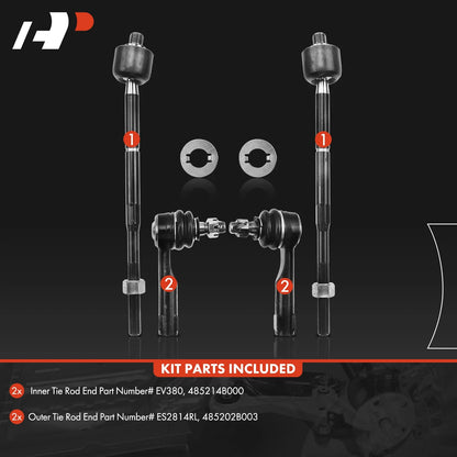 Set of 4 Inner & Outer Tie Rod Ends for Nissan Sentra (1995–2006) 200SX (1995–1998)