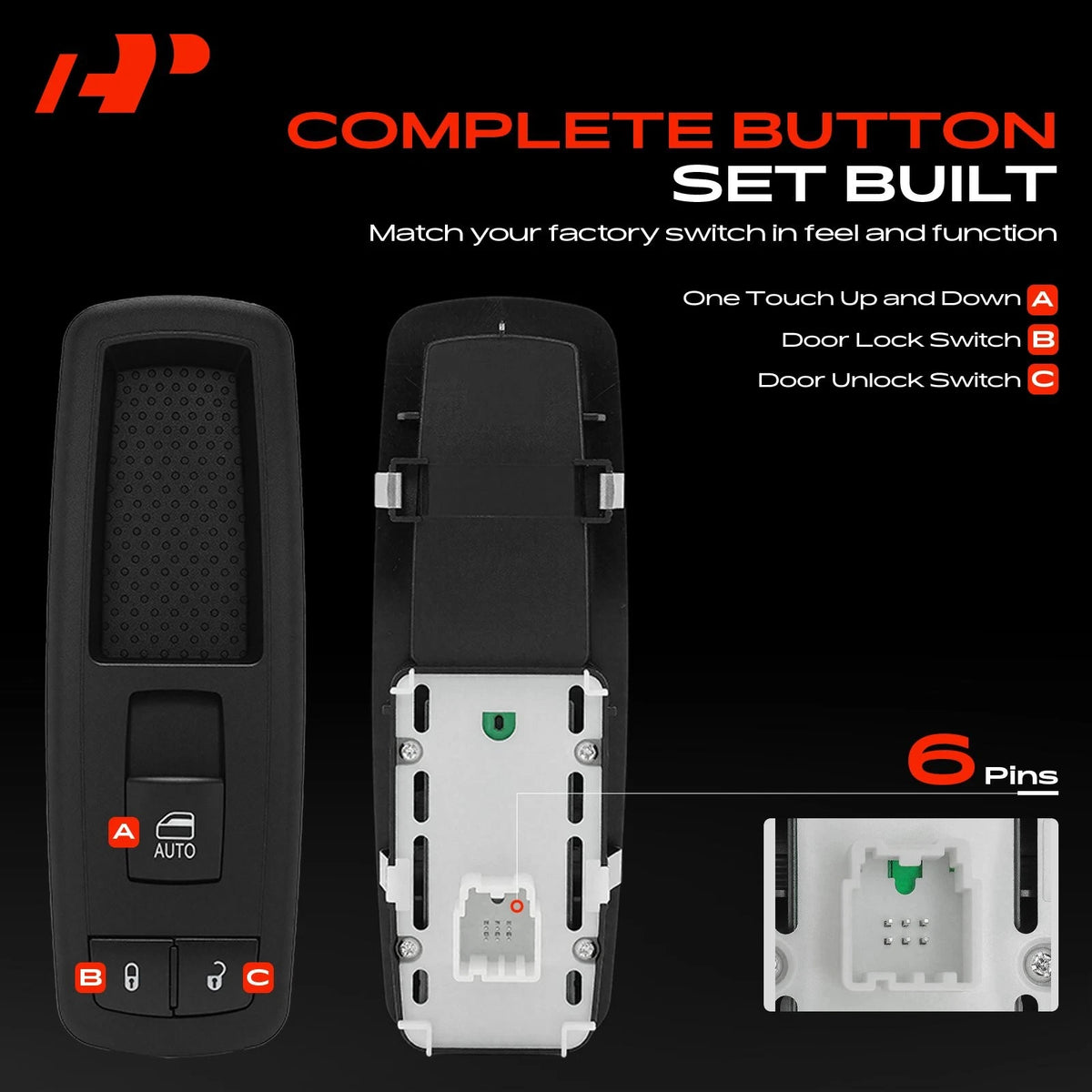 Front Right Power Window Switch for Jeep Grand Cherokee (2014–2017) 1S13423, 68086692AC, 68086692AD, 68086692AE, 68086692AF, 660173, DWS2040
