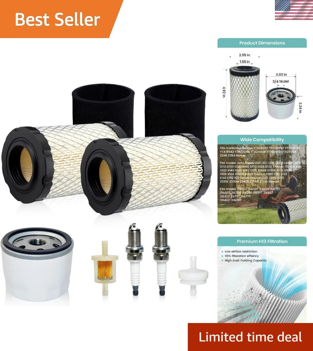 Air & Oil Filter Tune Up Kit for Husqvarna Z246 Z254 (2015–2023)