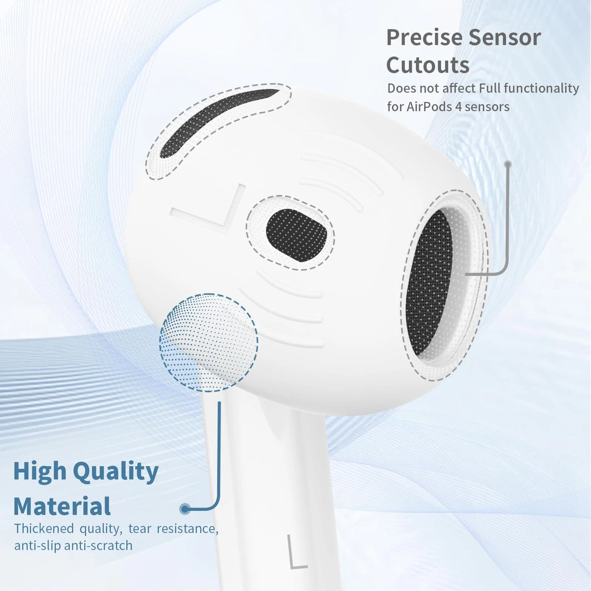 5 Pairs AirPods 4 Ear Tips Covers Sport Anti-Slip White