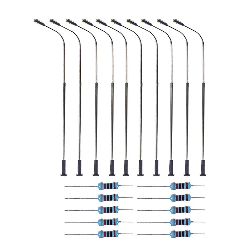 10pcs Metal Street Light Lamps for HO Scale Model Trains (1:87) Warm White LEDs