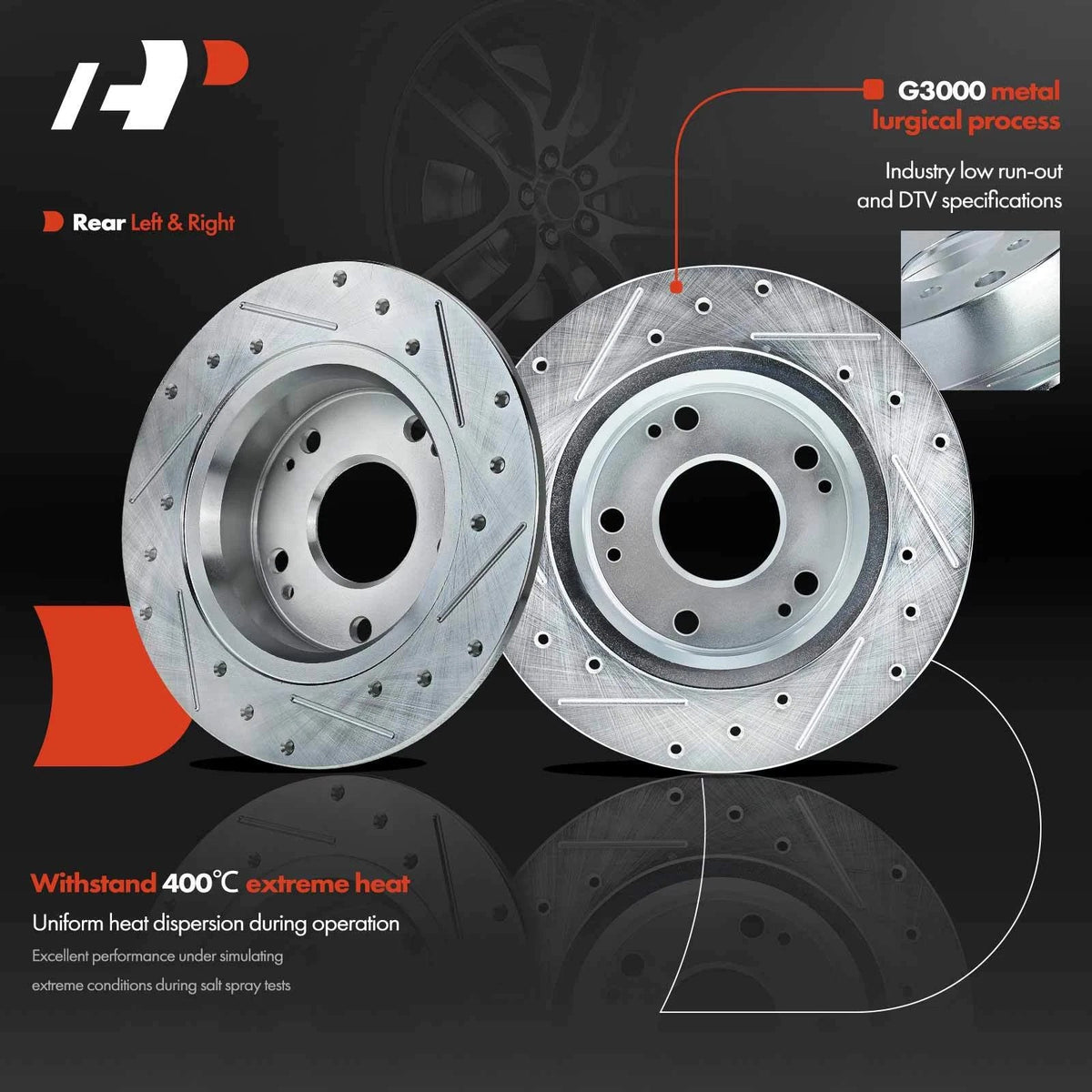 Rear Drilled Brake Rotors & Ceramic Pads for Honda Accord (2003–2007)