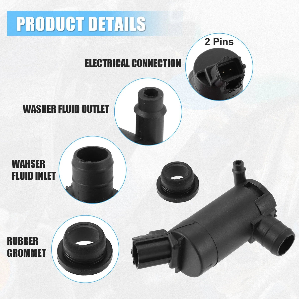 1 Pc Windshield Washer Motor Pump with Grommet for Ford Explorer (1995–1997)