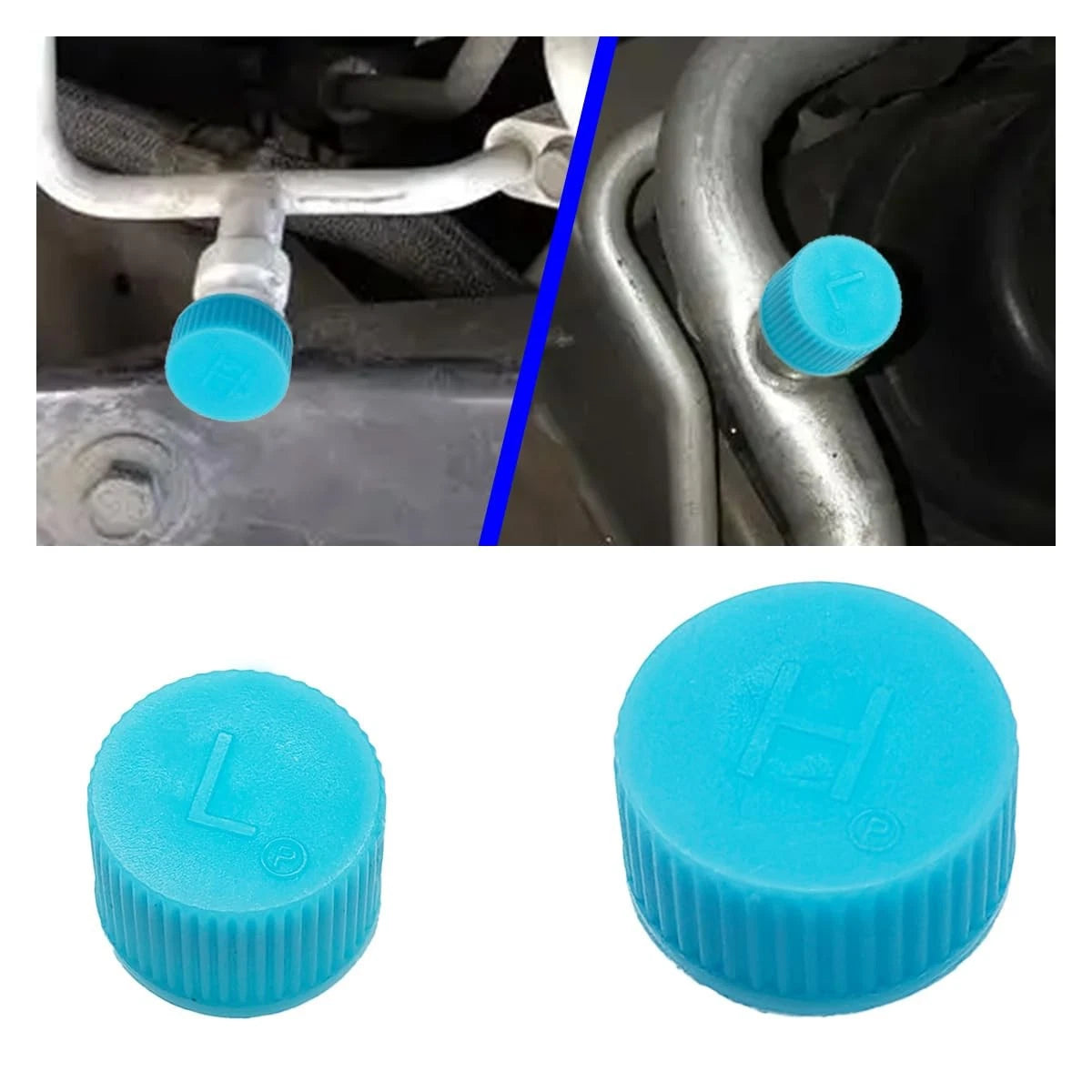 2X A/C Charging Valve Caps for Car (R134a) - Leakproof, Blue