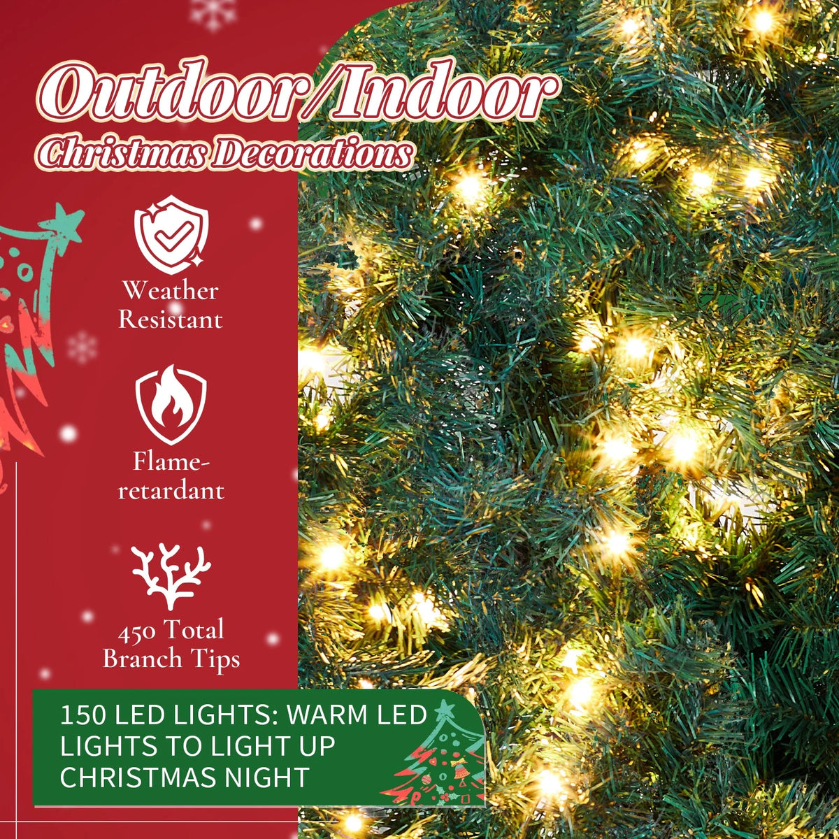48in Perfect Christmas Holiday Wreath with Lights for Indoor/Outdoor Use