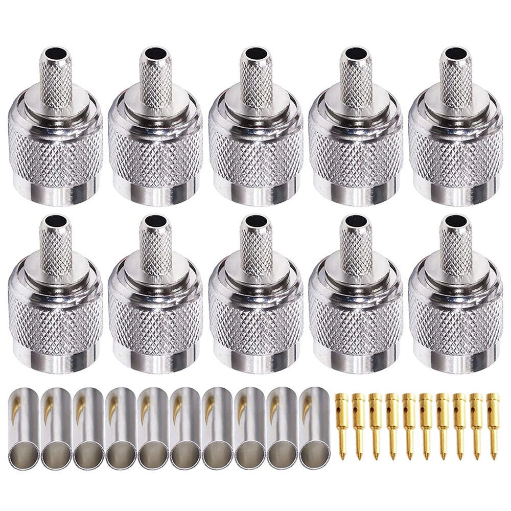 10Pcs TNC Male Plug Crimp Coax Connector for RG58 RG142 RG400 RG223