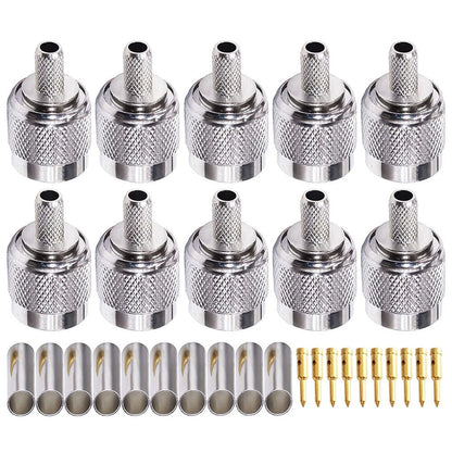 10Pcs TNC Male Plug Crimp Coax Connector for RG58 RG142 RG400 RG223
