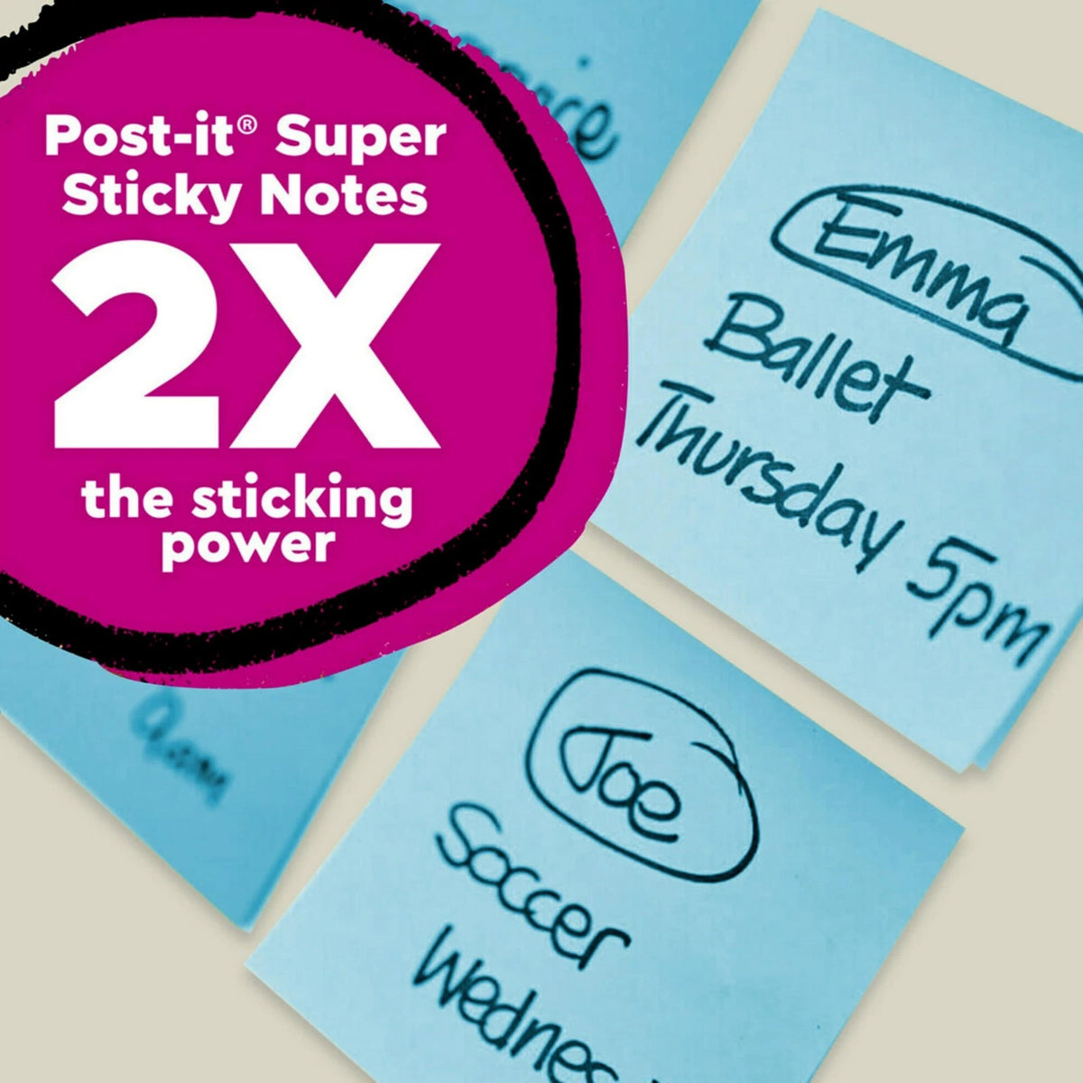 Set of 3 Post-it Super Sticky Notes 3" x 3" - Washed Denim, Fresh Mint, Lucky Green