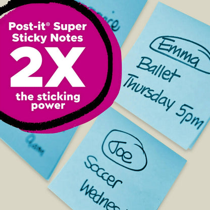 Set of 3 Post-it Super Sticky Notes 3" x 3" - Washed Denim, Fresh Mint, Lucky Green