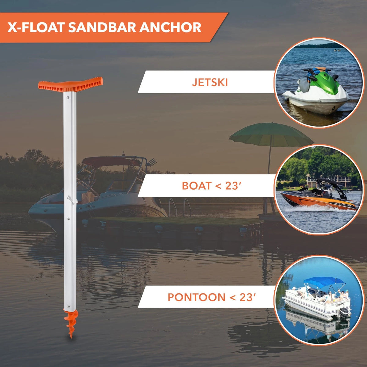 X-Float Sand Anchor for Boat, PWC, Pontoon (Aluminum, Shallow Water)