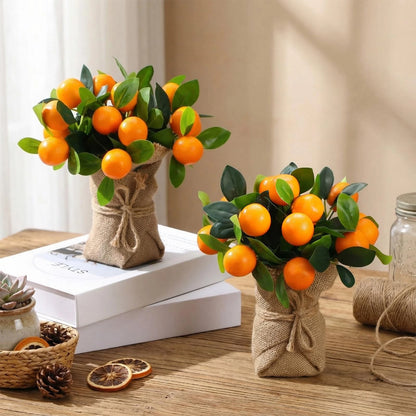 2X Artificial Orange Potted Plants 9.45 Inch Realistic Fruit Pot