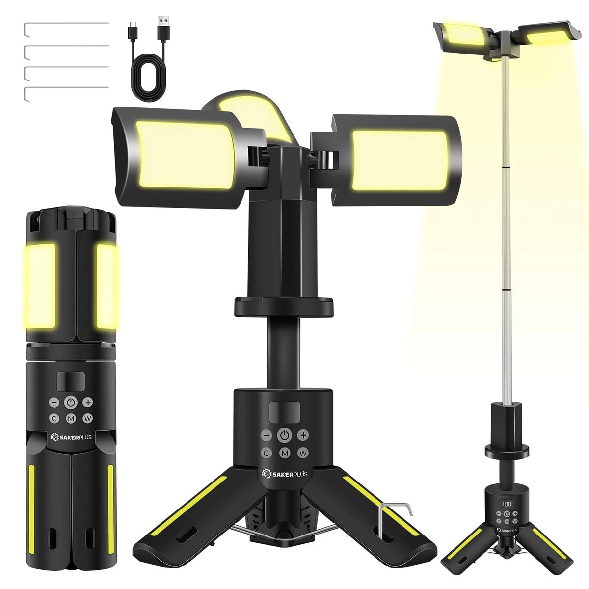Portable Camping Lights with Stand for Outdoor Use (5000LM, Rechargeable LED)