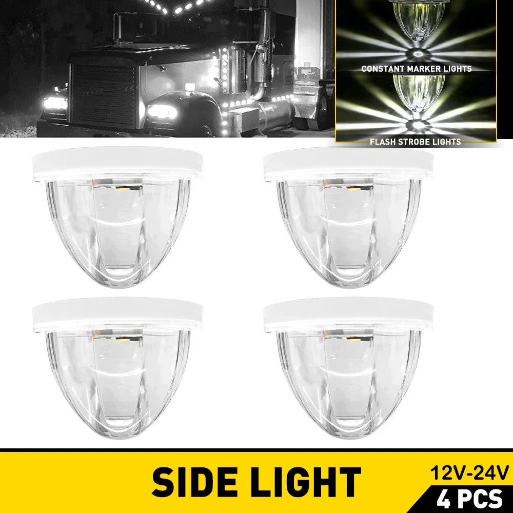 4X White LED Strobe Side Marker Lights for Truck Trailer