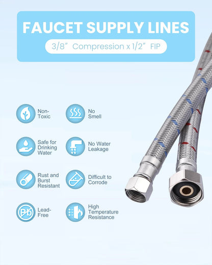 20-Inch Braided Stainless Steel Faucet Supply Lines for