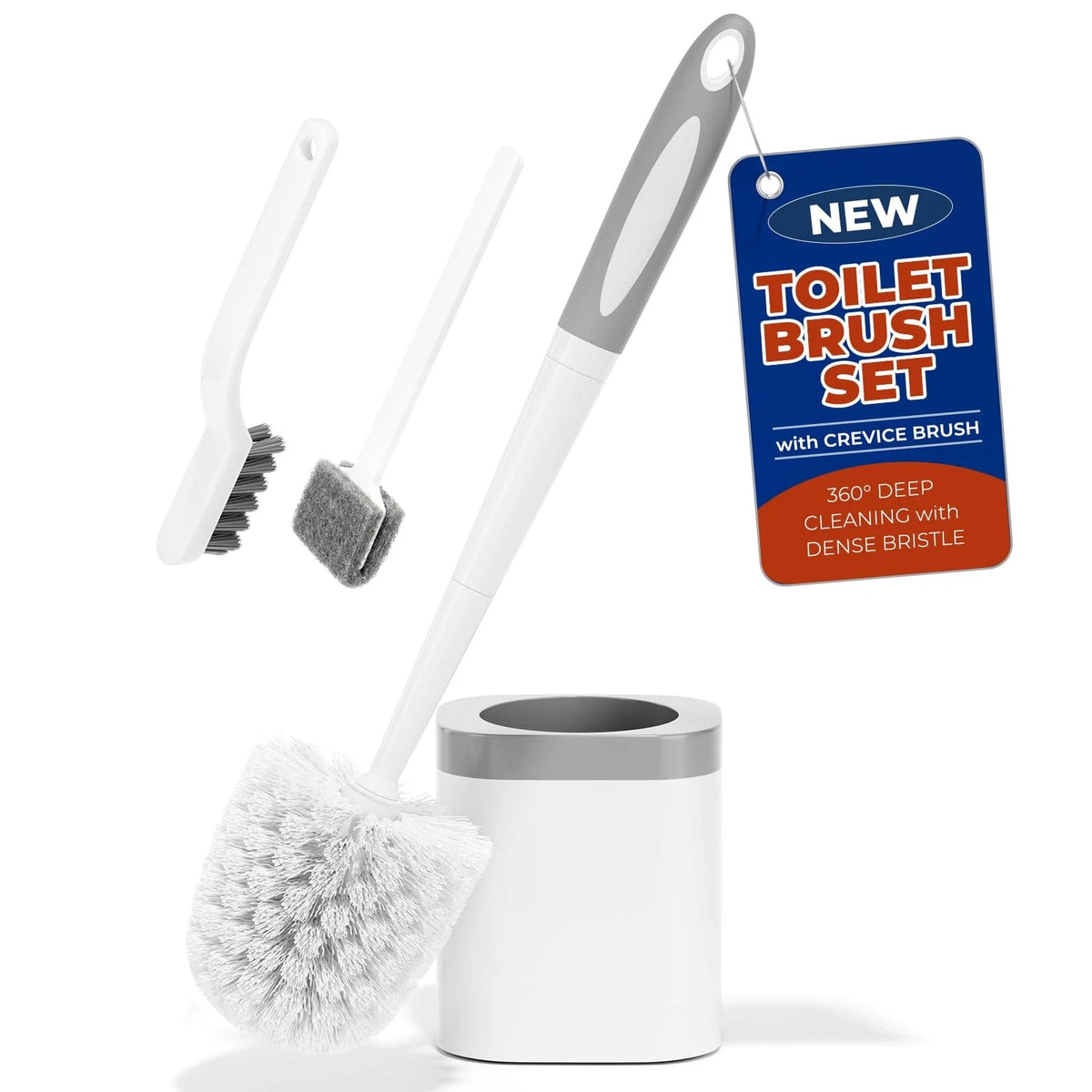 Toilet Brush and Holder Set for Universal Fit (White)