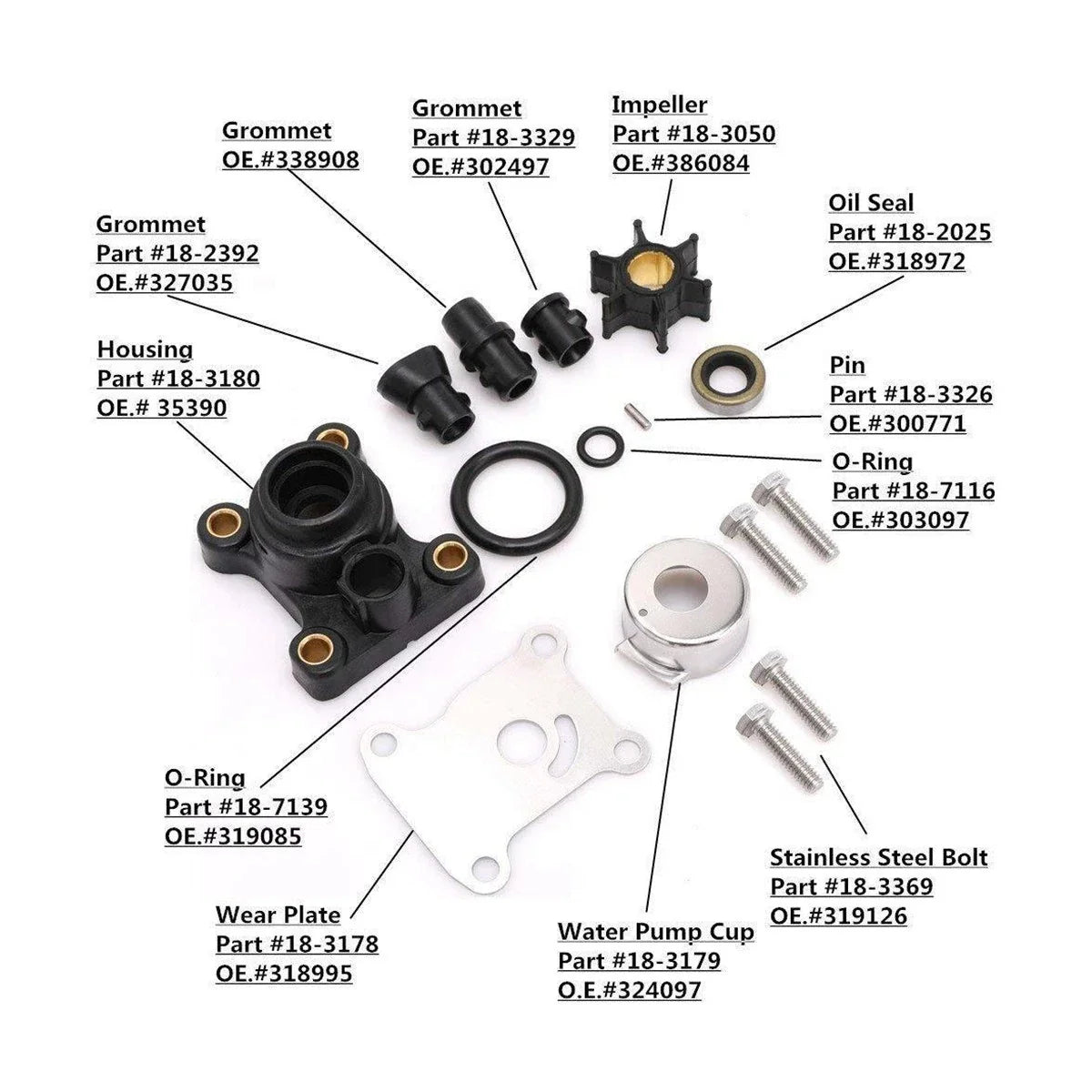 Impeller Kit with Housing for Johnson Evinrude 8-15HP Outboard (1974-UP) 394711