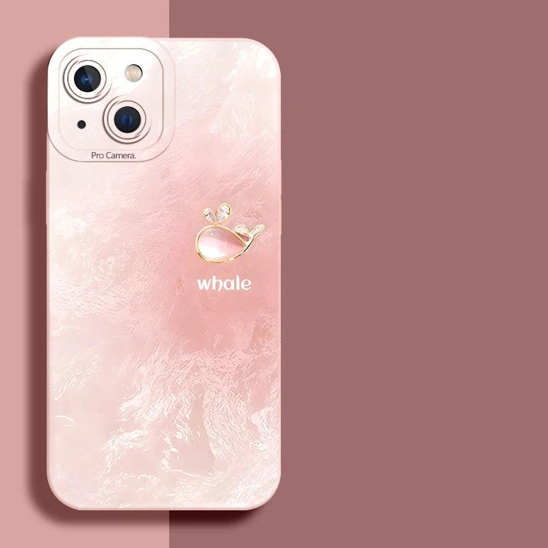 Shockproof Phone Case for iPhone 11-17 - Cute Pastel Pink Whale Design