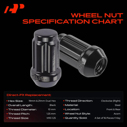 16 Pack M10 x 1.25mm Tapered Lug Nuts for Honda Yamaha Kawasaki