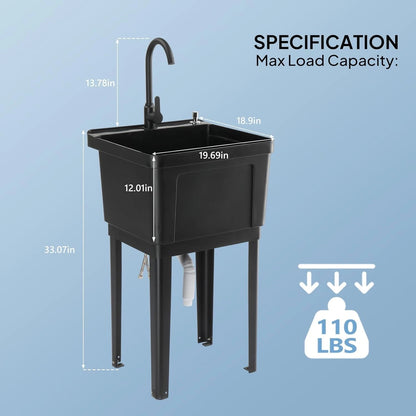 Utility Sink with Soap Dispenser for Basement Pet Bathing and Laundry