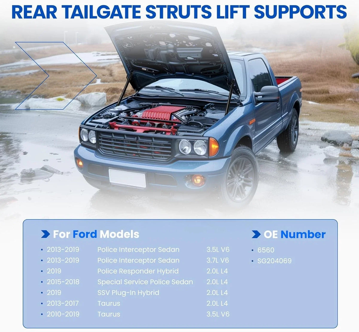 2X Front Hood Lift Supports for Ford Taurus (2010–2019)
