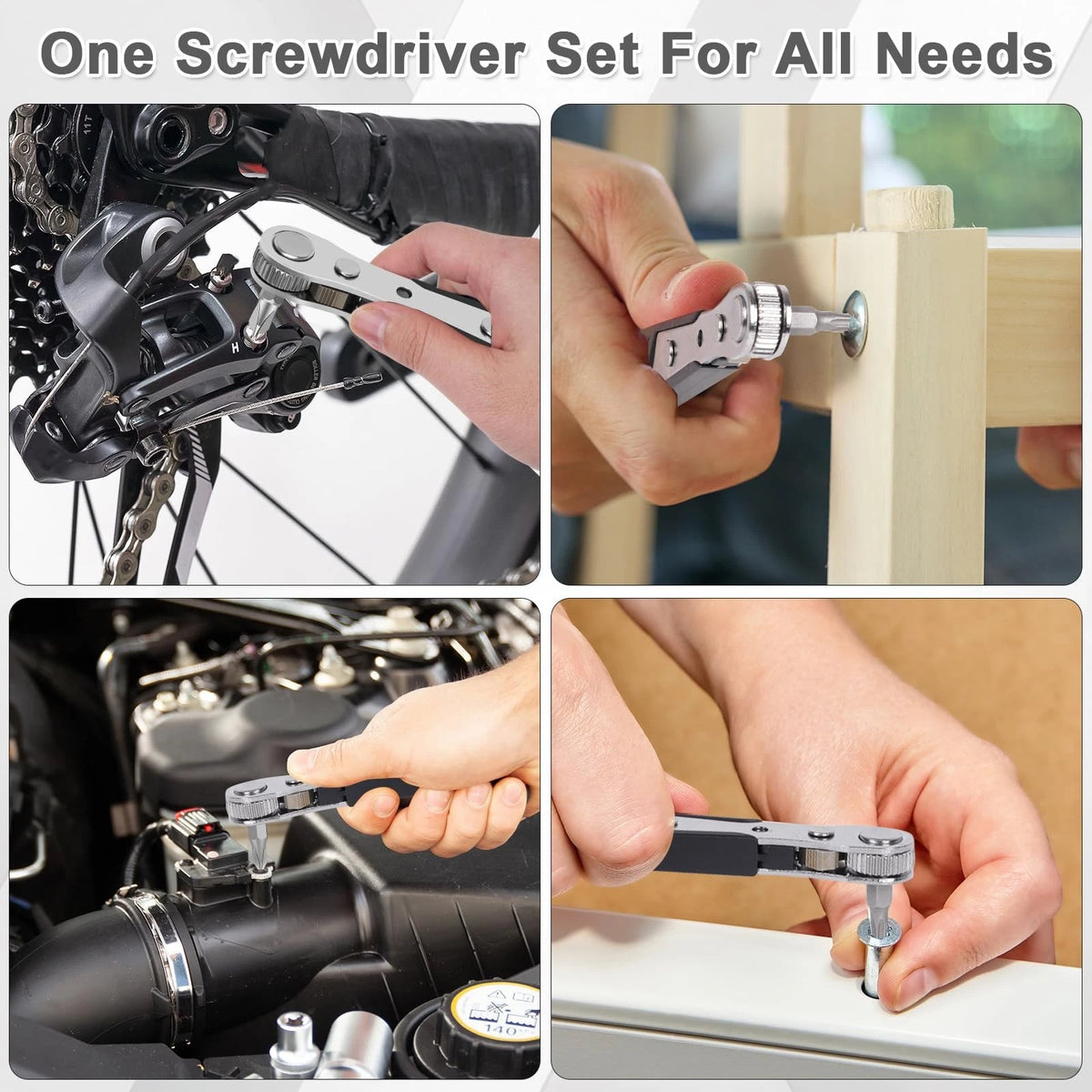 10-In-1 Angled Ratchet Screwdriver Set - 90 Degree Right Angle, Black