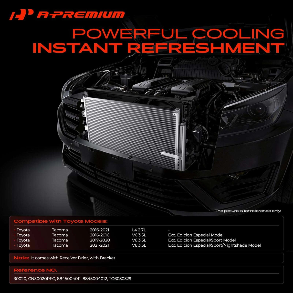 A/C Condenser w/ Receiver Drier for Toyota Tacoma (2016–2021) 8845004011, 8845004012, TO3030329, 30020