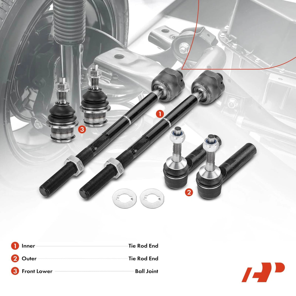 Set of 6 Front Tie Rod End Ball Joints for Ford Expedition Lincoln Navigator (2003–2006) - 2L1Z3280FA, 2L1Z3280GA, 2L1Z3A130CA, K500060, ES3695, EV456