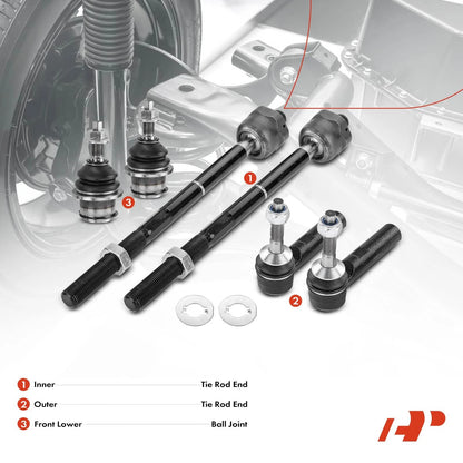 Set of 6 Front Tie Rod End Ball Joints for Ford Expedition Lincoln Navigator (2003–2006) - 2L1Z3280FA, 2L1Z3280GA, 2L1Z3A130CA, K500060, ES3695, EV456
